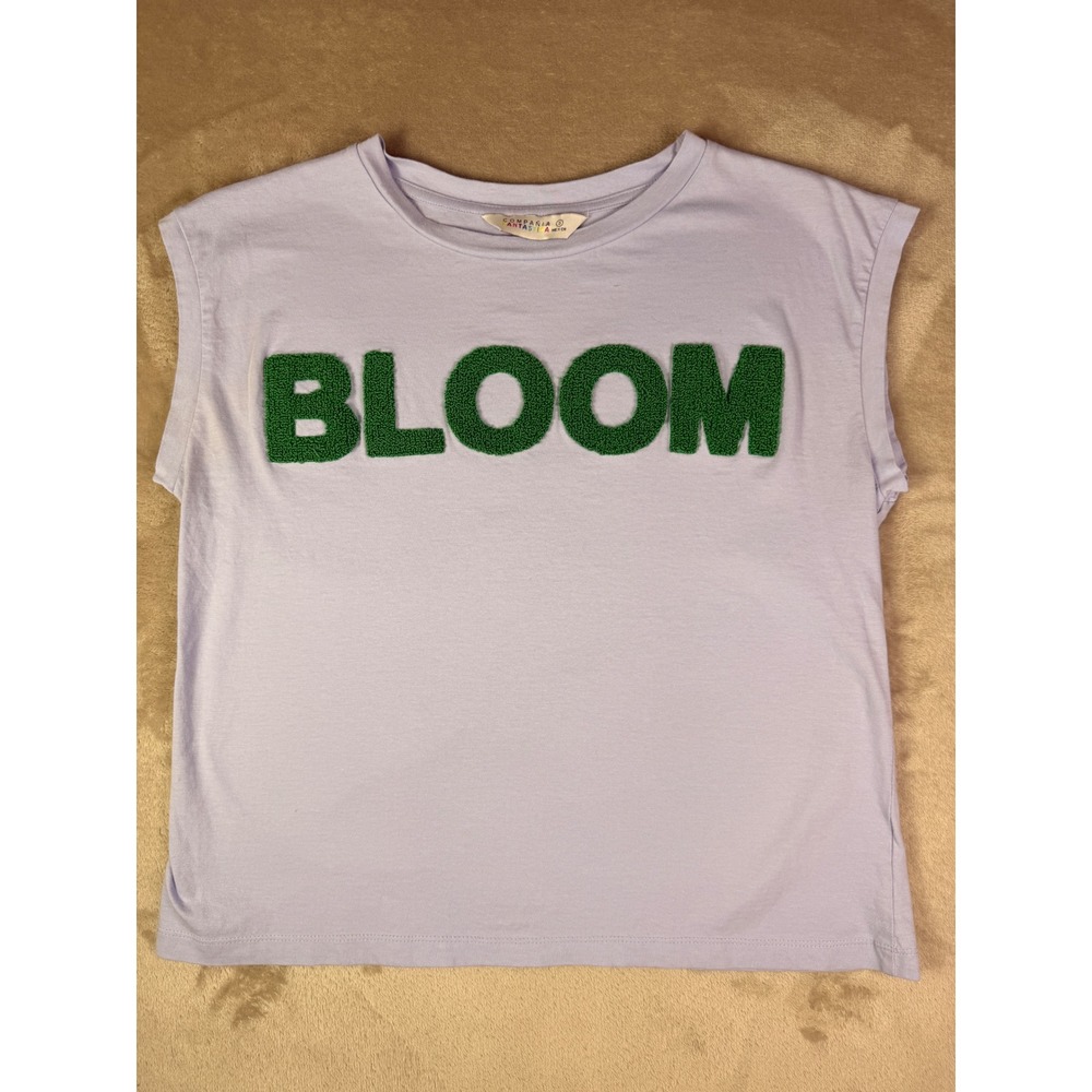 Compania Fantastica Womens Size Small Bloom Embroidery T Shirt Blue 100% Cotton